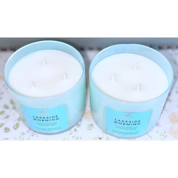 Lot of 2 Bath & Body Works Lakeside Morning Scented Large 3-Wick Candle 14.5oz - Picture 4 of 6